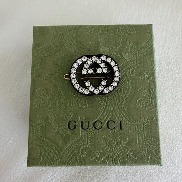 NEW GUCCI Crystal Embellished GG Hair Clip Black main image 4